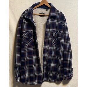 Freedom Foundry Mens Shacket XXL Sherpa Lined Fleece Plaid Shirt Jacket Blue Red